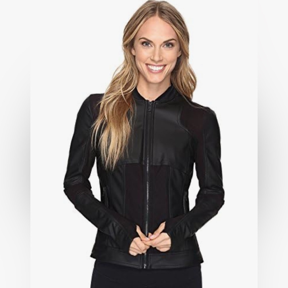 Blanc Noir Women's Run Moto Bomber Jacket  in‎ Black.